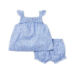 Janie And Jack Girls  Ditsy Floral Bow Matching Set, Blue